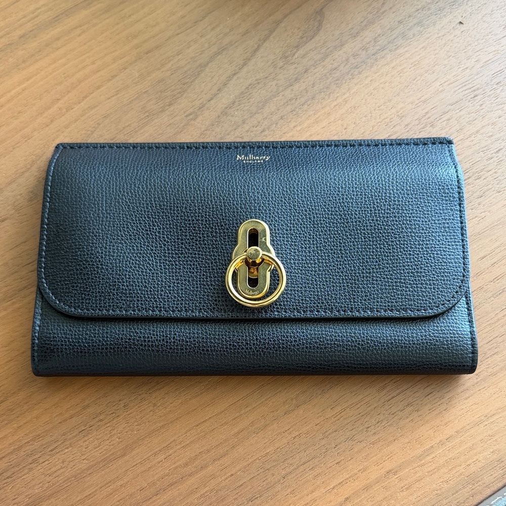 Mulberry Black Leather Continental Wallet with Gold Lock Detail